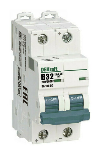 Автоматический выключатель DEKraft ВА-105 2P 32А (B) 10кА, 13370DEK