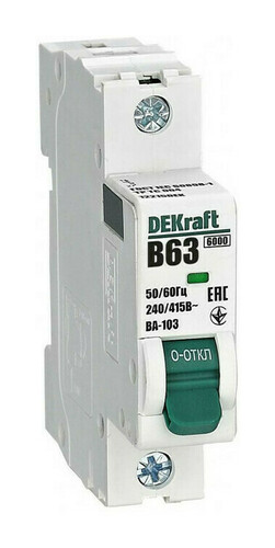 Автоматический выключатель DEKraft ВА-103 1P 63А (B) 6кА, 12215DEK