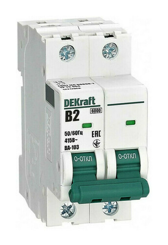 Автоматический выключатель DEKraft ВА-103 2P 2А (B) 6кА, 12217DEK