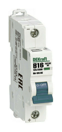 Автоматический выключатель DEKraft ВА-105 1P 16А (B) DC 10кА, 13355DEK