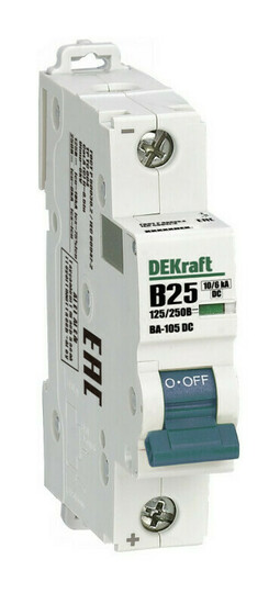 Автоматический выключатель DEKraft ВА-105 1P 25А (B) DC 10кА, 13357DEK