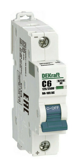 Автоматический выключатель DEKraft ВА-105 1P 6А (C) DC 10кА, 13377DEK