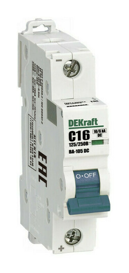 Автоматический выключатель DEKraft ВА-105 1P 16А (C) DC 10кА, 13379DEK