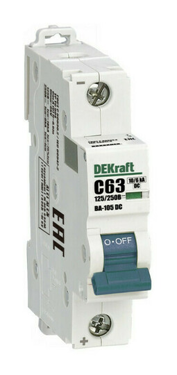 Автоматический выключатель DEKraft ВА-105 1P 63А (C) DC 10кА, 13385DEK