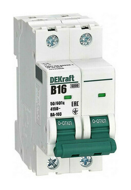 Автоматический выключатель DEKraft ВА-103 2P 16А (B) 6кА, 12225DEK